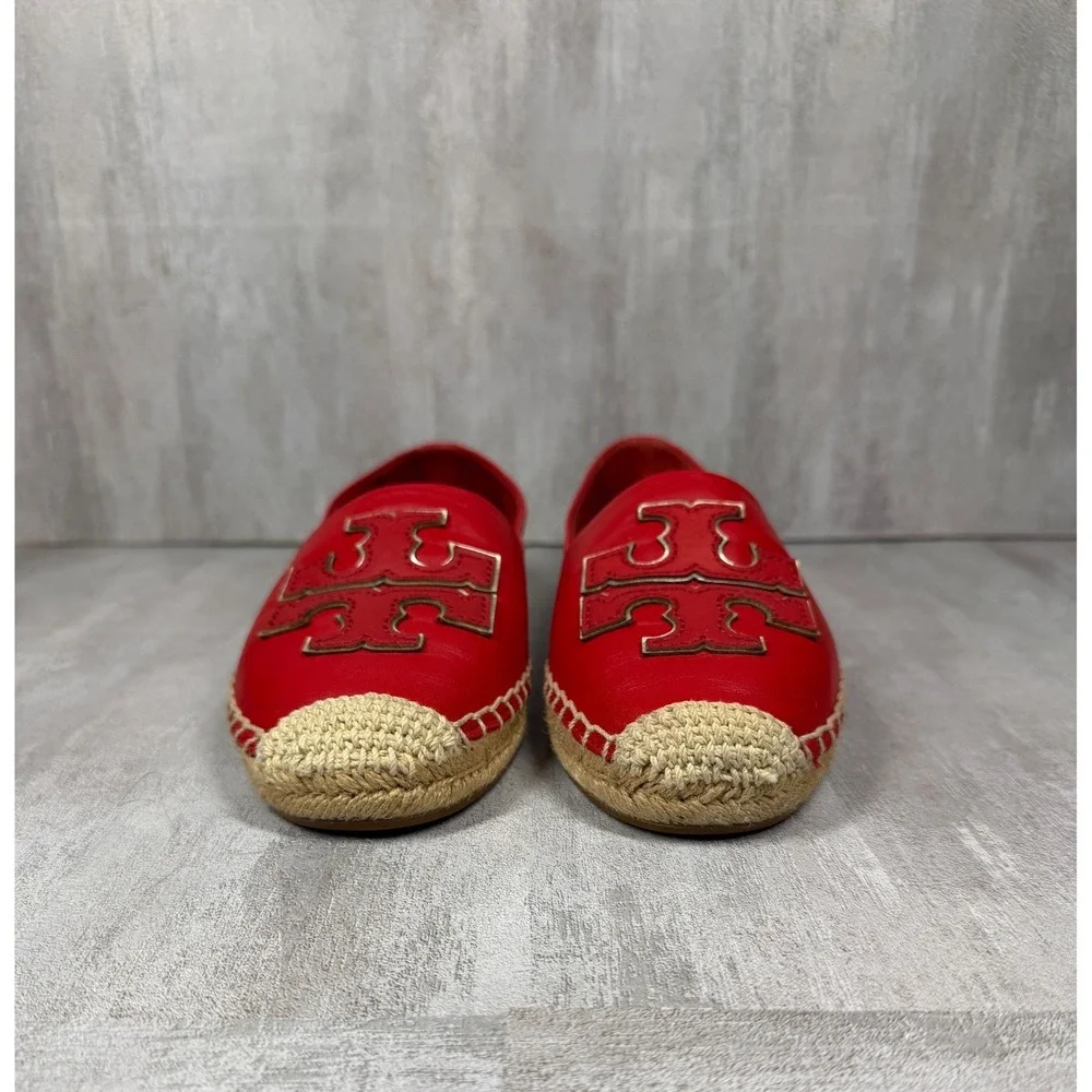 Tory Burch Ines Red Leather Espadrille Flats Double T Logo 52035 Womens 6.5M